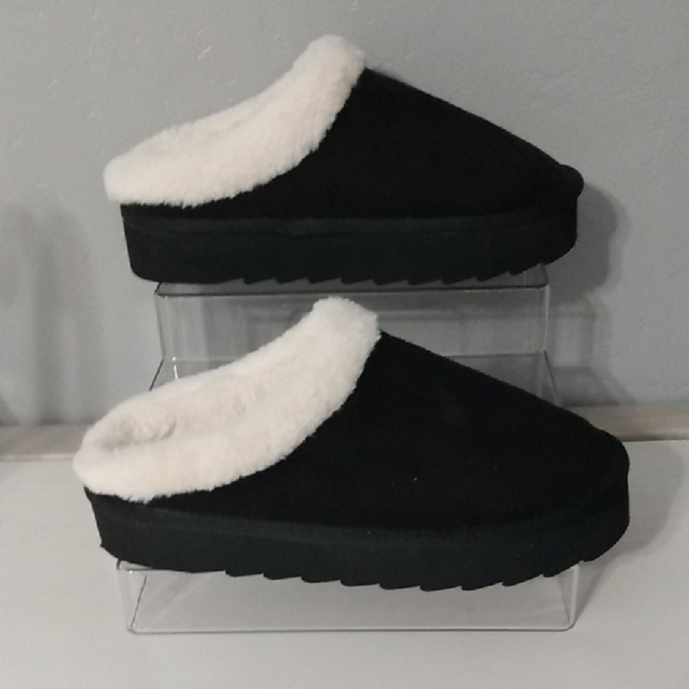 Plush Lined Women's Black Slip-On Platform Slippers‎ - Women's 7/8